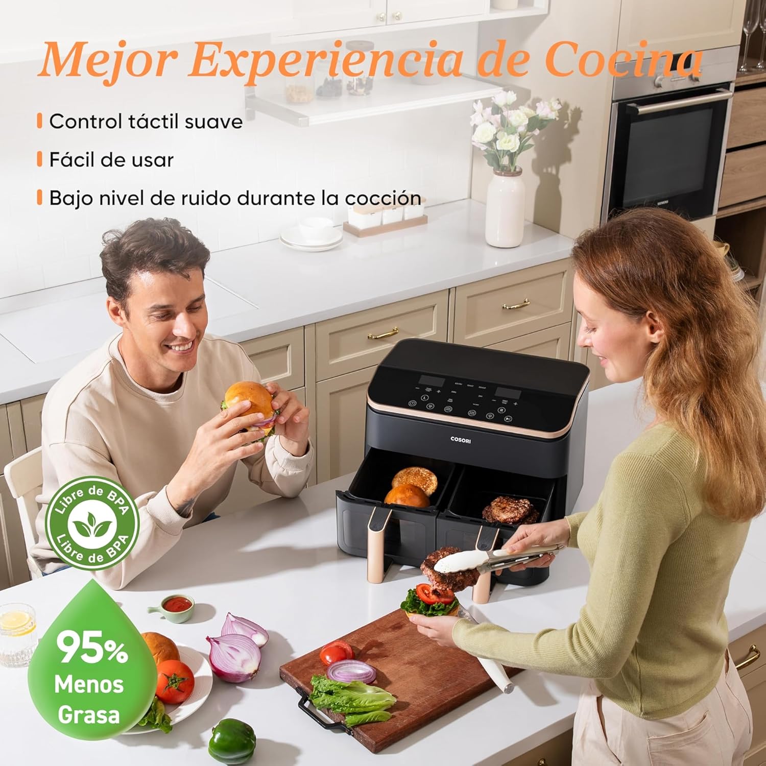 Cosori Freidora de Aire Grande con Doble Cesta 8,5L Air Fryer