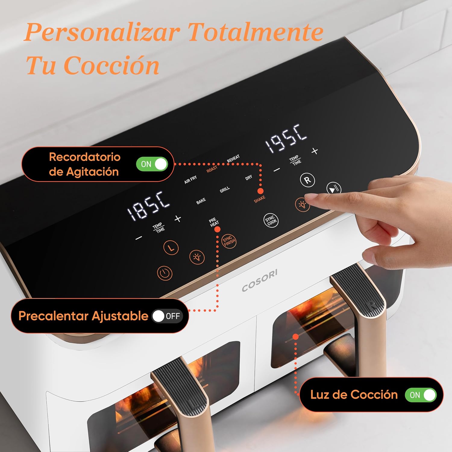 Cosori Freidora de Aire Grande con Doble Cesta 8,5L Air Fryer Blanca