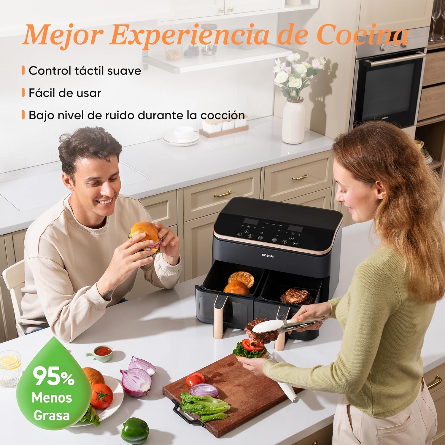 Cosori Freidora de Aire Grande con Doble Cesta 8,5L Air Fryer
