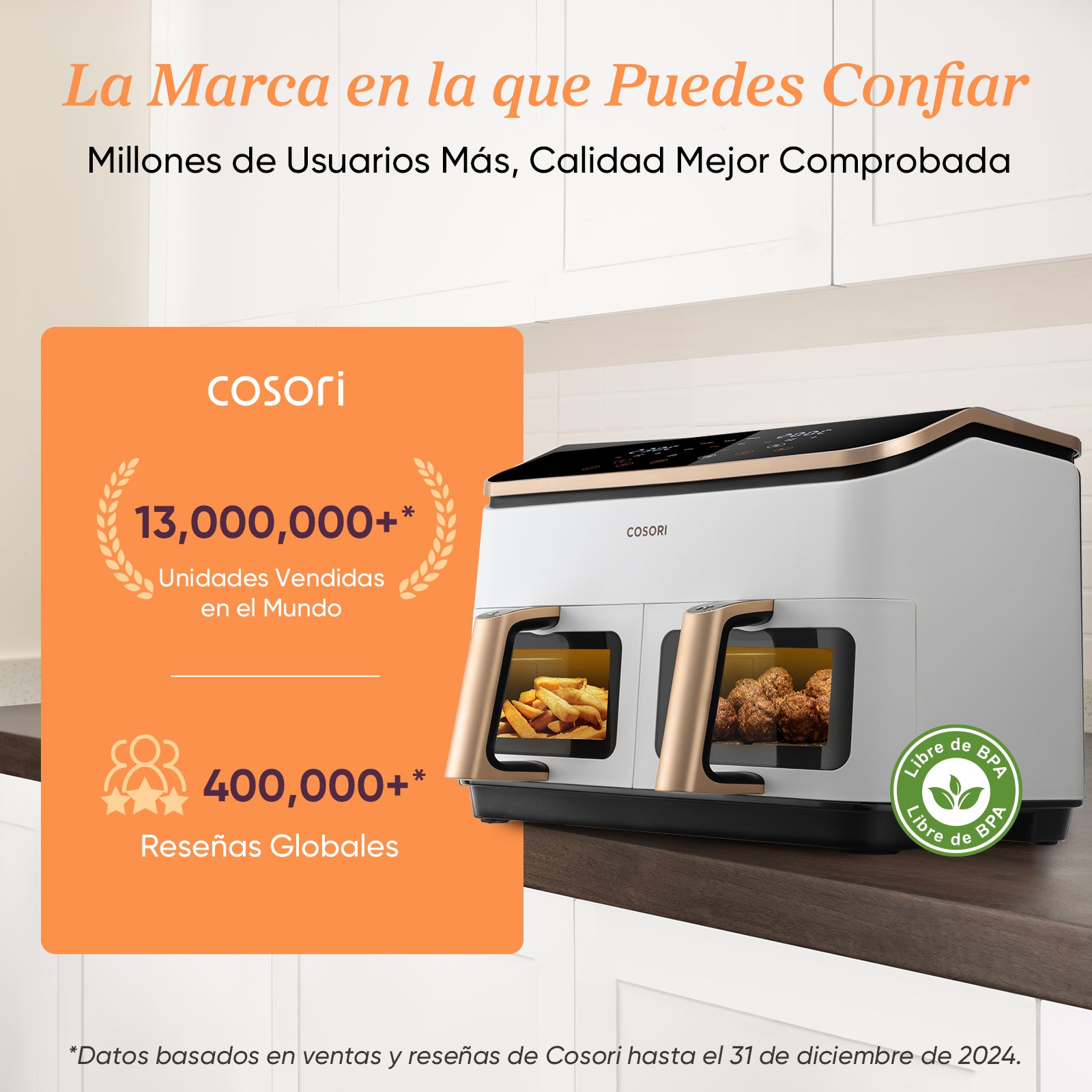 Cosori Freidora de Aire Grande con Doble Cesta 8,5L Air Fryer Blanca