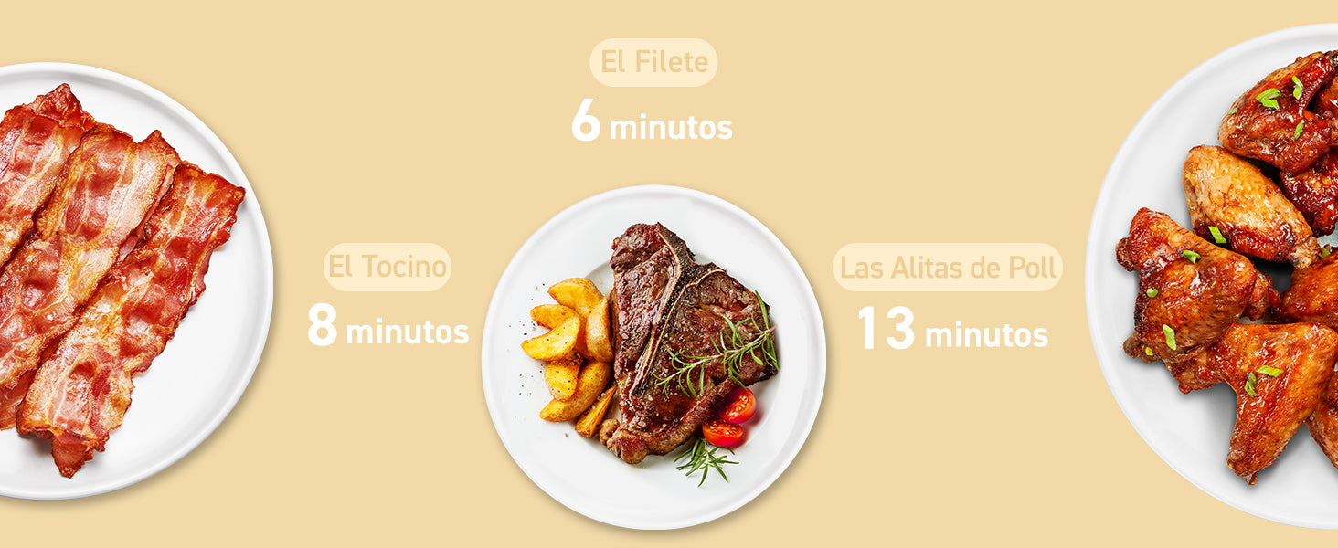 El Filete 6minutos El Tocino 8minutos Las Alitas de Pollo 13minutos