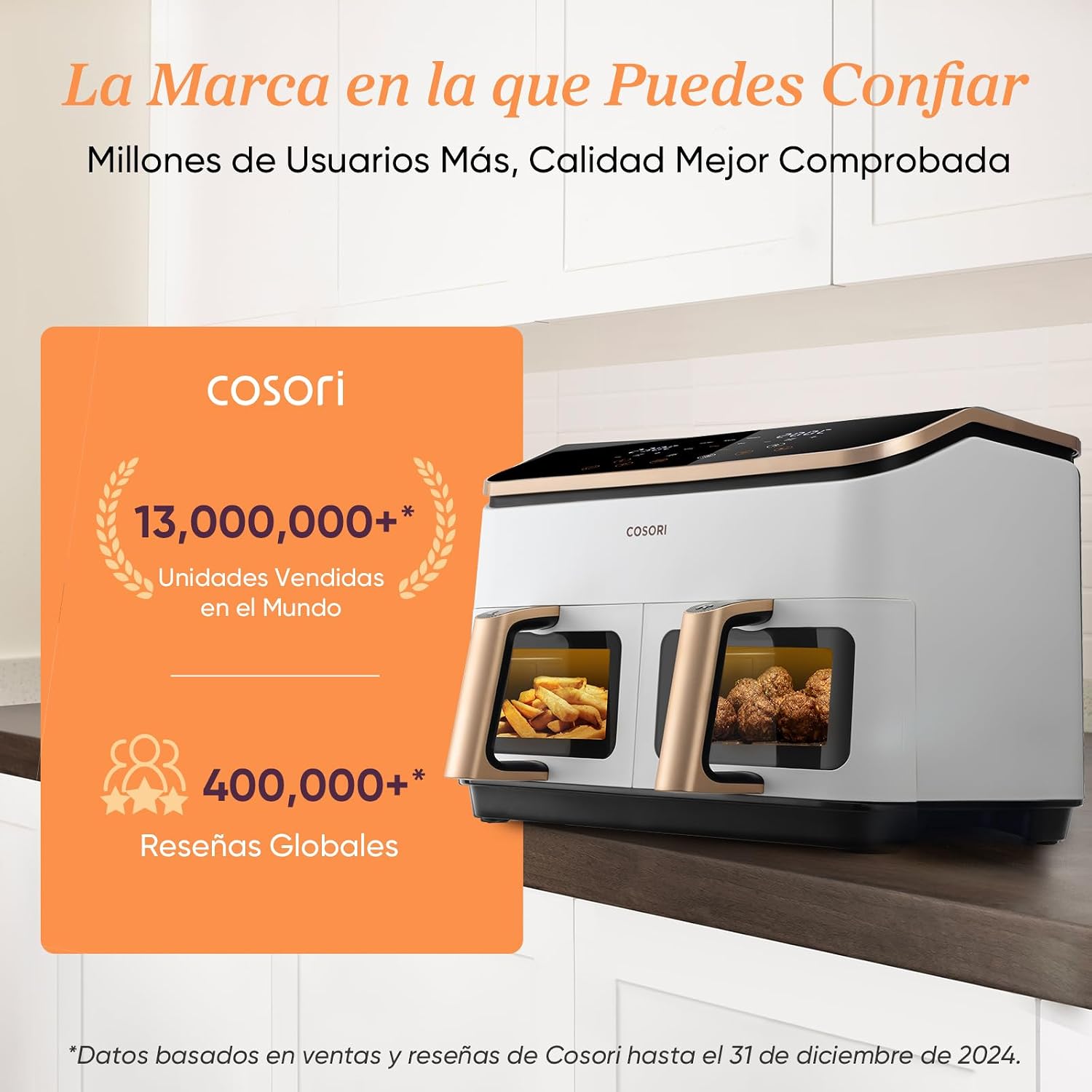 Cosori Freidora de Aire Grande con Doble Cesta 8,5L Air Fryer Blanca
