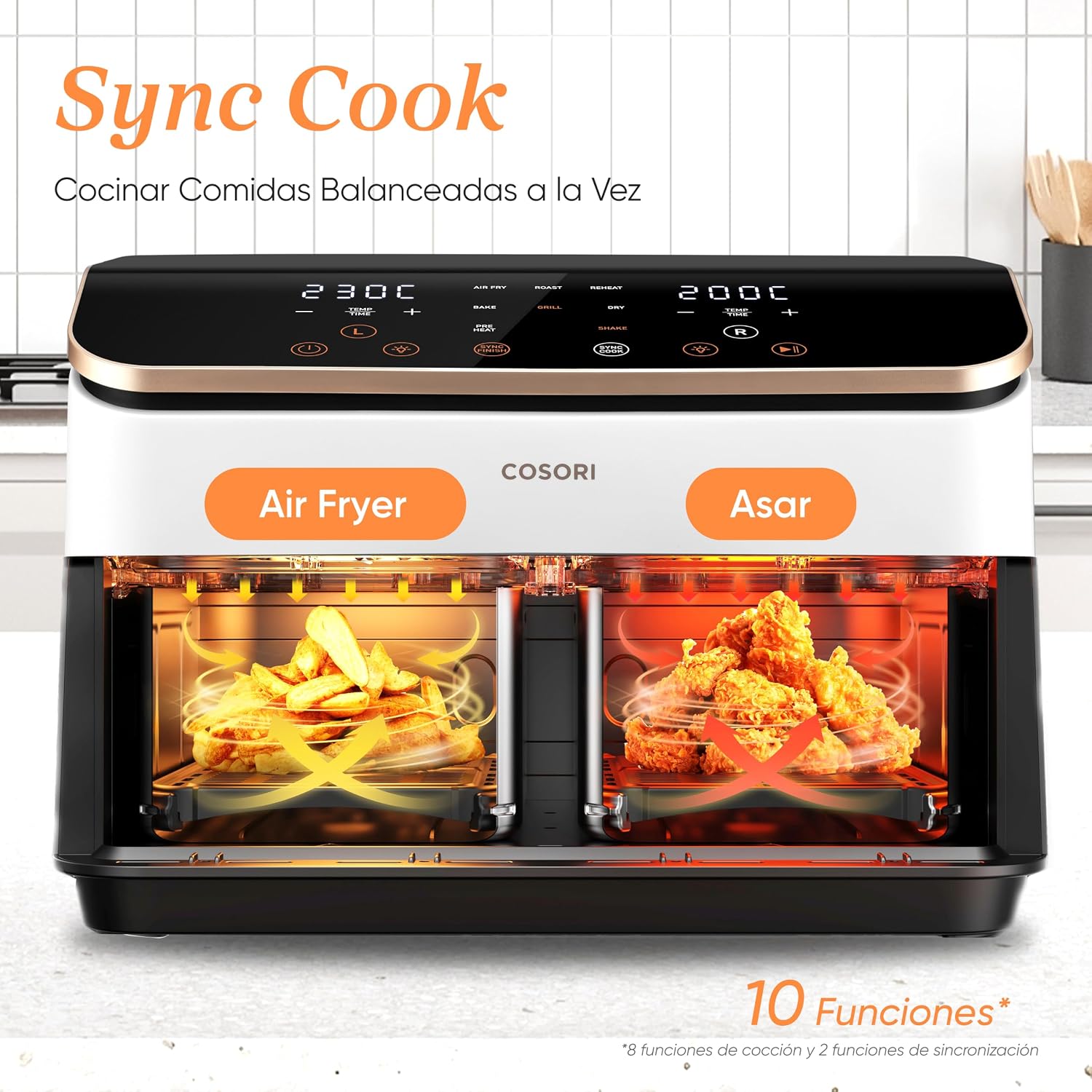 Cosori Freidora de Aire Grande con Doble Cesta 8,5L Air Fryer Blanca