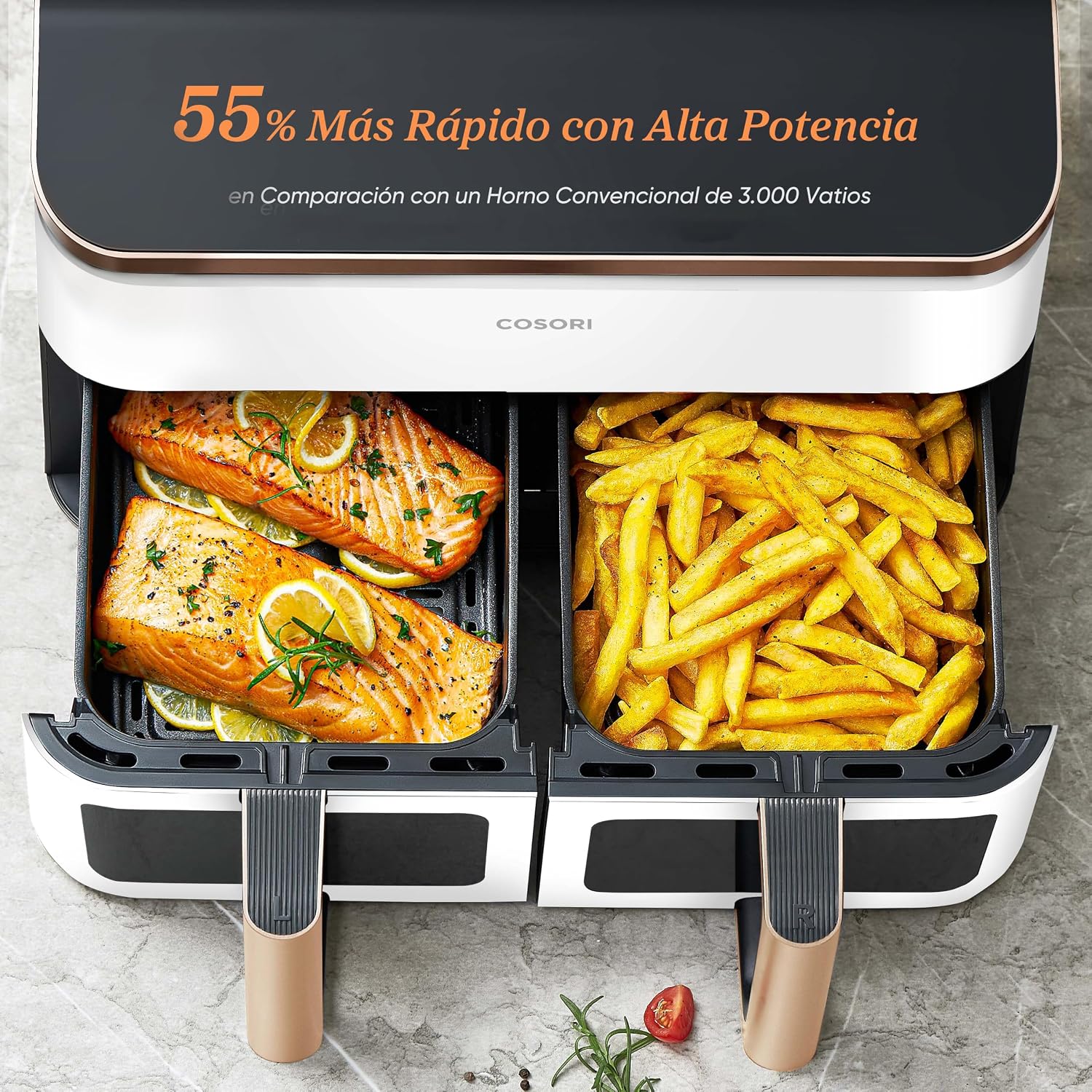 Cosori Freidora de Aire Grande con Doble Cesta 8,5L Air Fryer Blanca