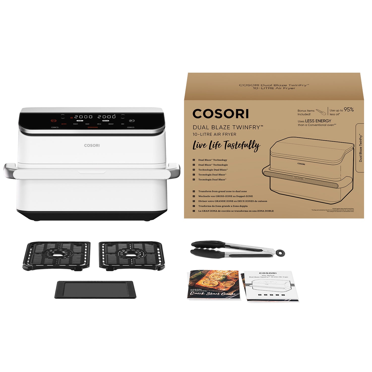 Cosori Freidora de Aire Dual Blaze TwinFry 10 L-Air Fryer Blanca