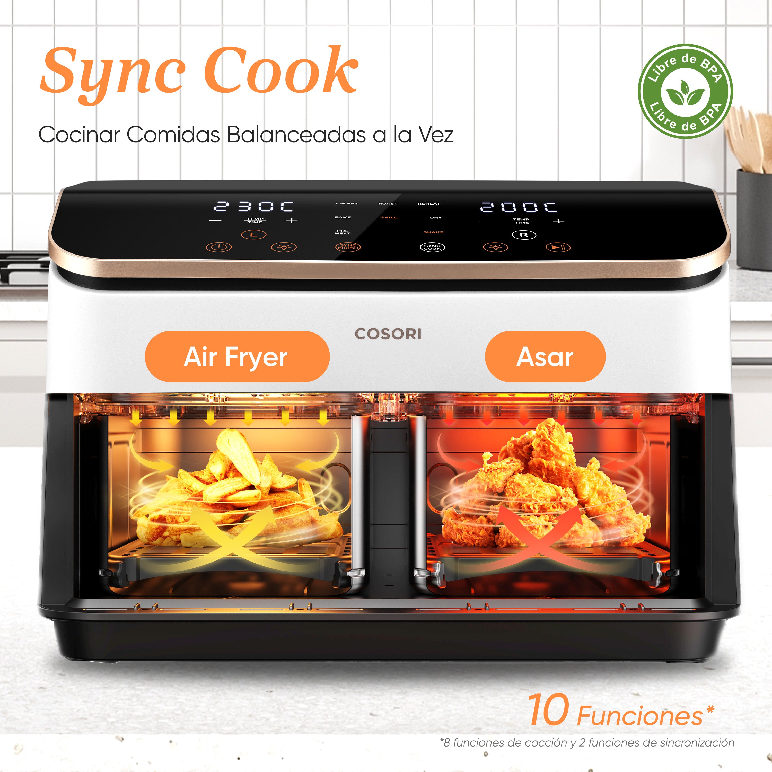 Cosori Freidora de Aire Grande con Doble Cesta 8,5L Air Fryer Blanca