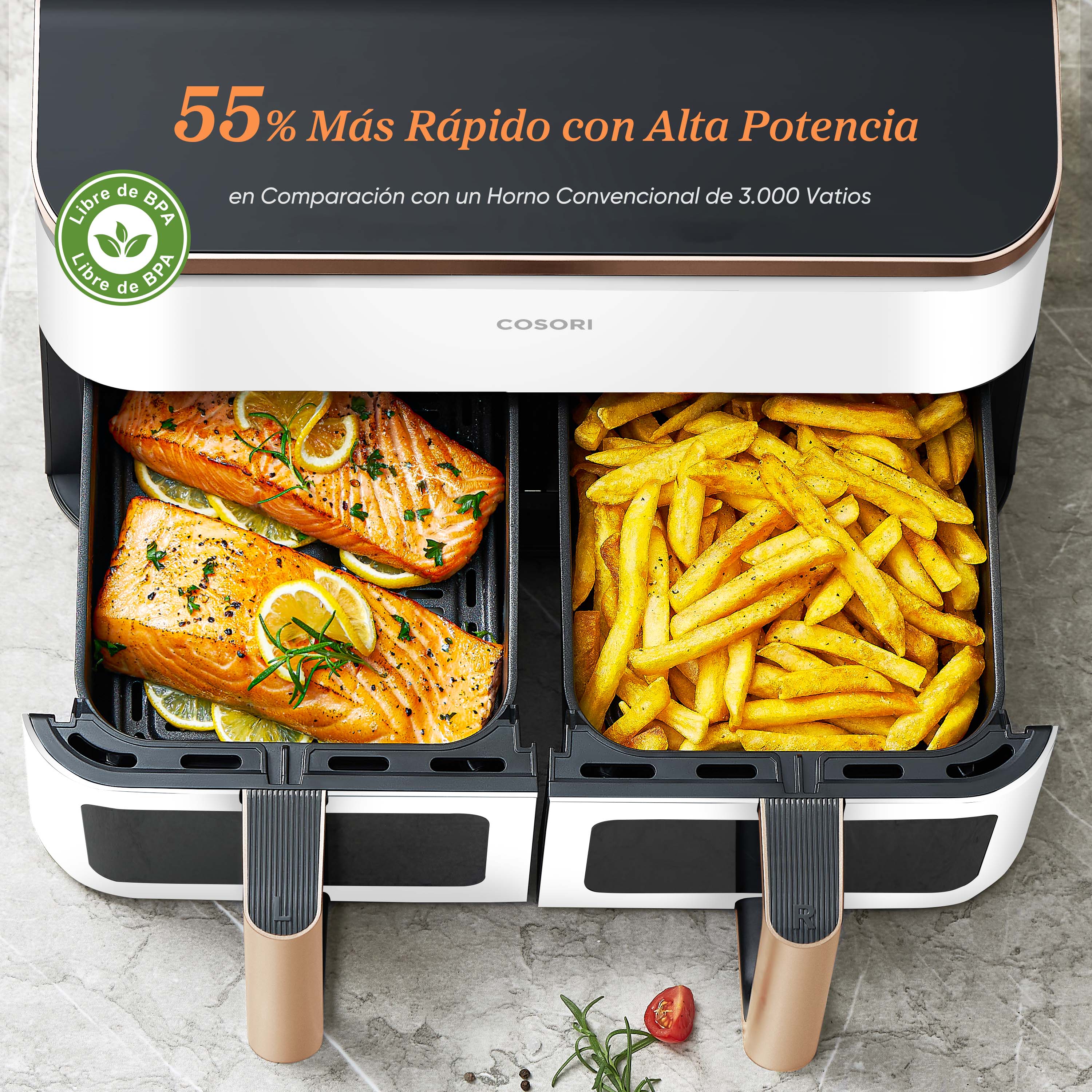 Cosori Freidora de Aire Grande con Doble Cesta 8,5L Air Fryer Blanca