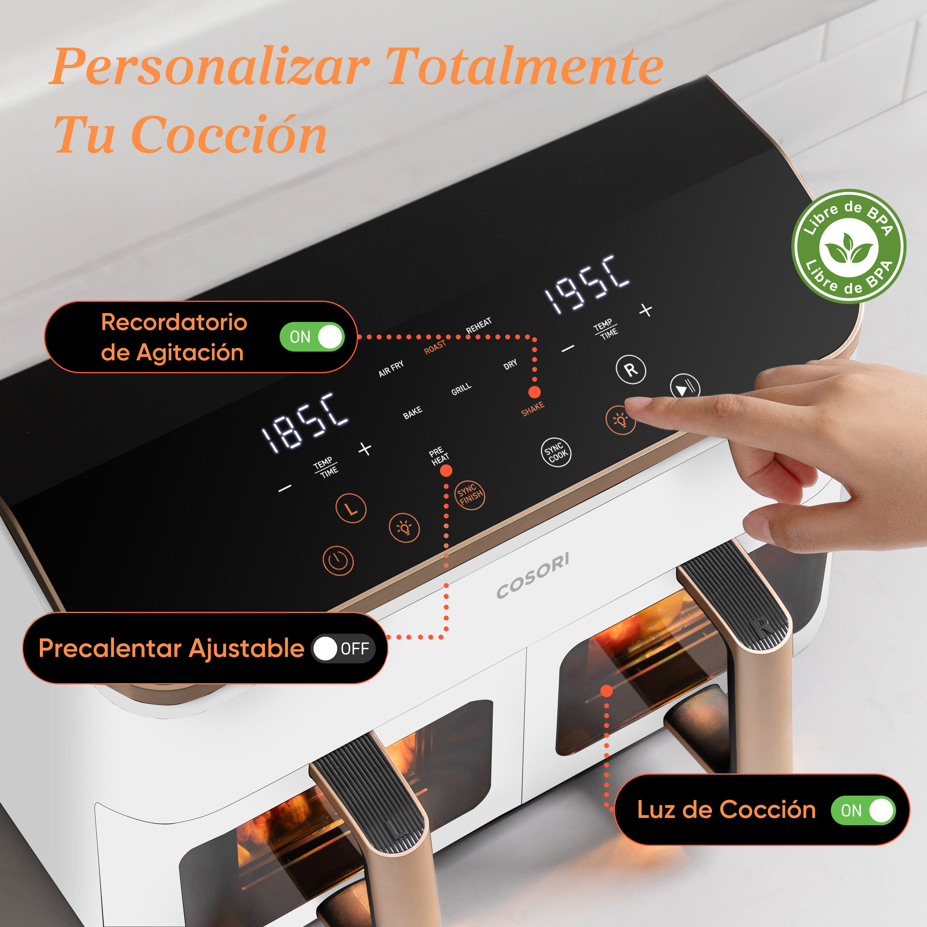 Cosori Freidora de Aire Grande con Doble Cesta 8,5L Air Fryer Blanca