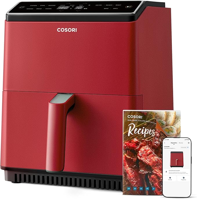 Freidora de aire COSORI 6,4L en color rojo con diseño compacto